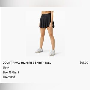 Black - LULULEMON Court Rival High Rise Skirt